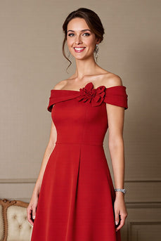 Dark Red A Line Long Satin Mother of the Bride Dress