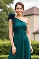 Load image into Gallery viewer, Pine Satin A Line Long Mother of the Bride Dress with Ruffles