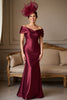 Load image into Gallery viewer, Burgundy Mermaid Satin Long Mother of the Bride Dress