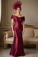 Load image into Gallery viewer, Burgundy Mermaid Satin Long Mother of the Bride Dress