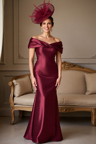 Burgundy Mermaid Satin Long Mother of the Bride Dress