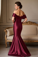Load image into Gallery viewer, Burgundy Mermaid Satin Long Mother of the Bride Dress