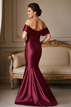 Burgundy Mermaid Satin Long Mother of the Bride Dress