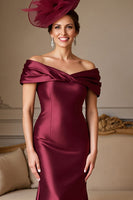 Load image into Gallery viewer, Burgundy Mermaid Satin Long Mother of the Bride Dress