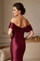 Load image into Gallery viewer, Burgundy Mermaid Satin Long Mother of the Bride Dress