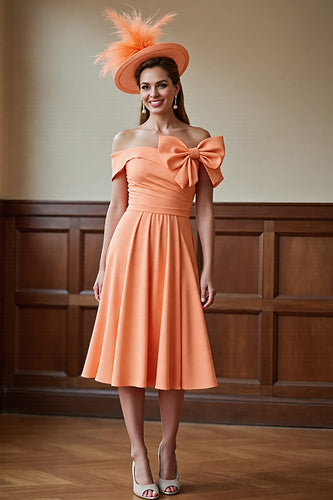Sunset Satin A Line Midi Mother of the Bride Dress with Bow