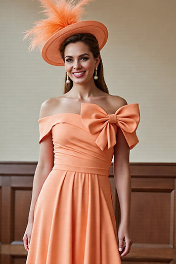 Sunset Satin A Line Midi Mother of the Bride Dress with Bow