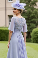 Load image into Gallery viewer, Grey Blue Chiffon A Line Long Mother of the Bride Dress with Appliques
