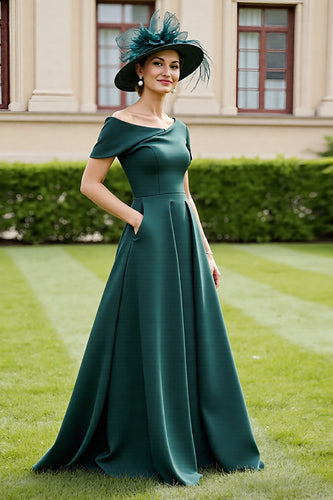 Pine A Line Satin Long Mother of the Bride Dress with Pockets