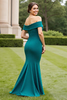 Load image into Gallery viewer, Peacock Green Satin Long Mother of the Bride Dress with Slit
