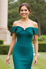Load image into Gallery viewer, Peacock Green Satin Long Mother of the Bride Dress with Slit