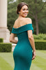 Load image into Gallery viewer, Peacock Green Satin Long Mother of the Bride Dress with Slit