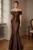 Load image into Gallery viewer, Brown Satin Mermaid Off the Shoulder Long Mother of the Bride Dress