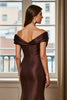 Load image into Gallery viewer, Brown Satin Mermaid Off the Shoulder Long Mother of the Bride Dress