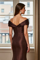 Load image into Gallery viewer, Brown Satin Mermaid Off the Shoulder Long Mother of the Bride Dress