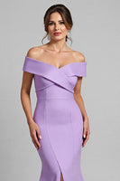 Load image into Gallery viewer, Lilac Satin Mermaid Long Mother of the Bride Dress with Slit