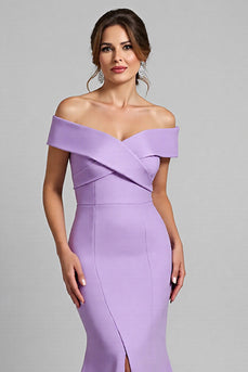 Lilac Satin Mermaid Long Mother of the Bride Dress with Slit