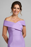Load image into Gallery viewer, Lilac Satin Mermaid Long Mother of the Bride Dress with Slit