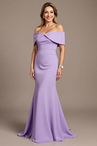 Lilac Satin Mermaid Long Mother of the Bride Dress