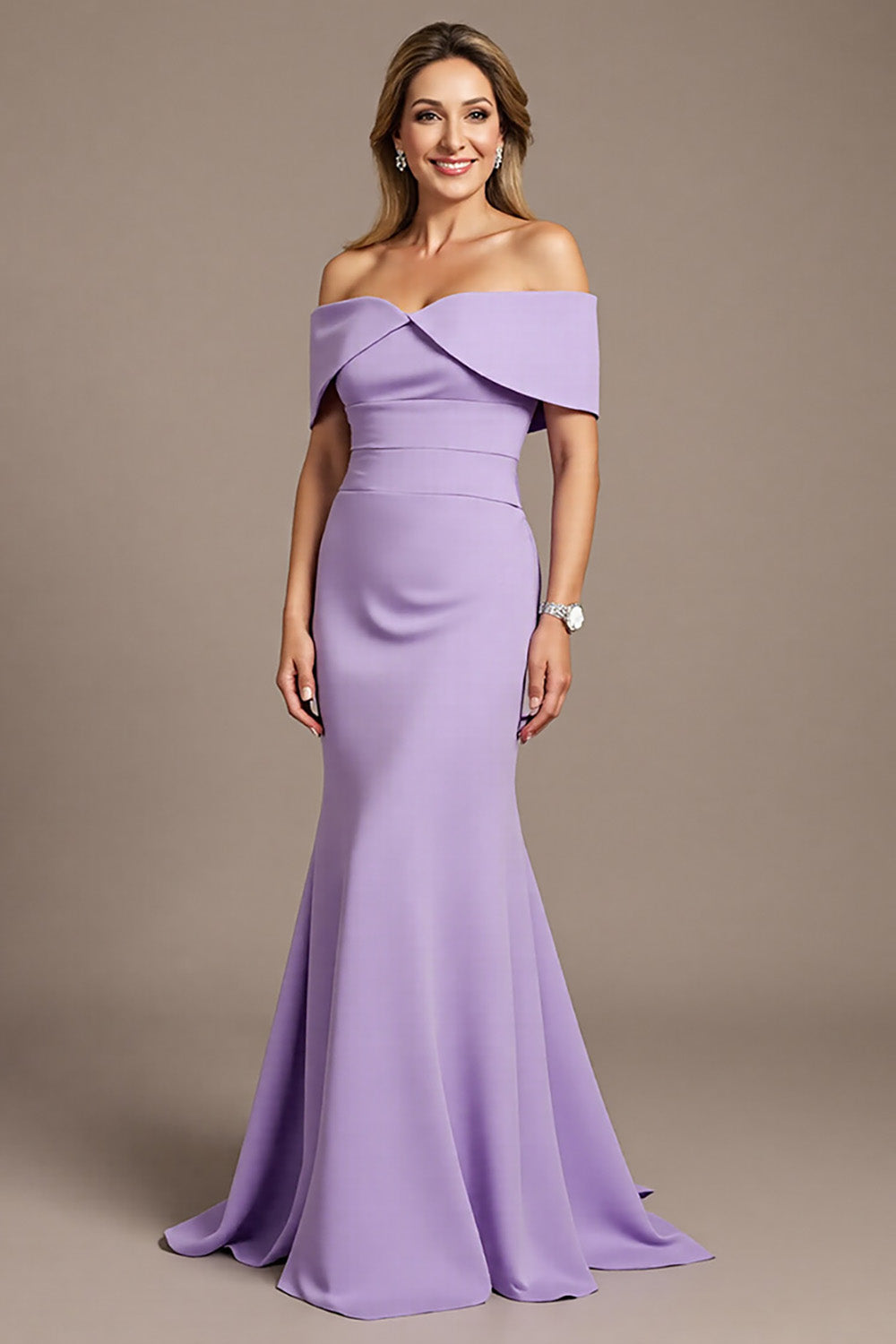 Lilac Satin Mermaid Long Mother of the Bride Dress