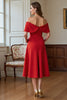 Load image into Gallery viewer, Red A Line Satin Midi Mother of the Bride Dress with Bow