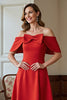 Load image into Gallery viewer, Red A Line Satin Midi Mother of the Bride Dress with Bow