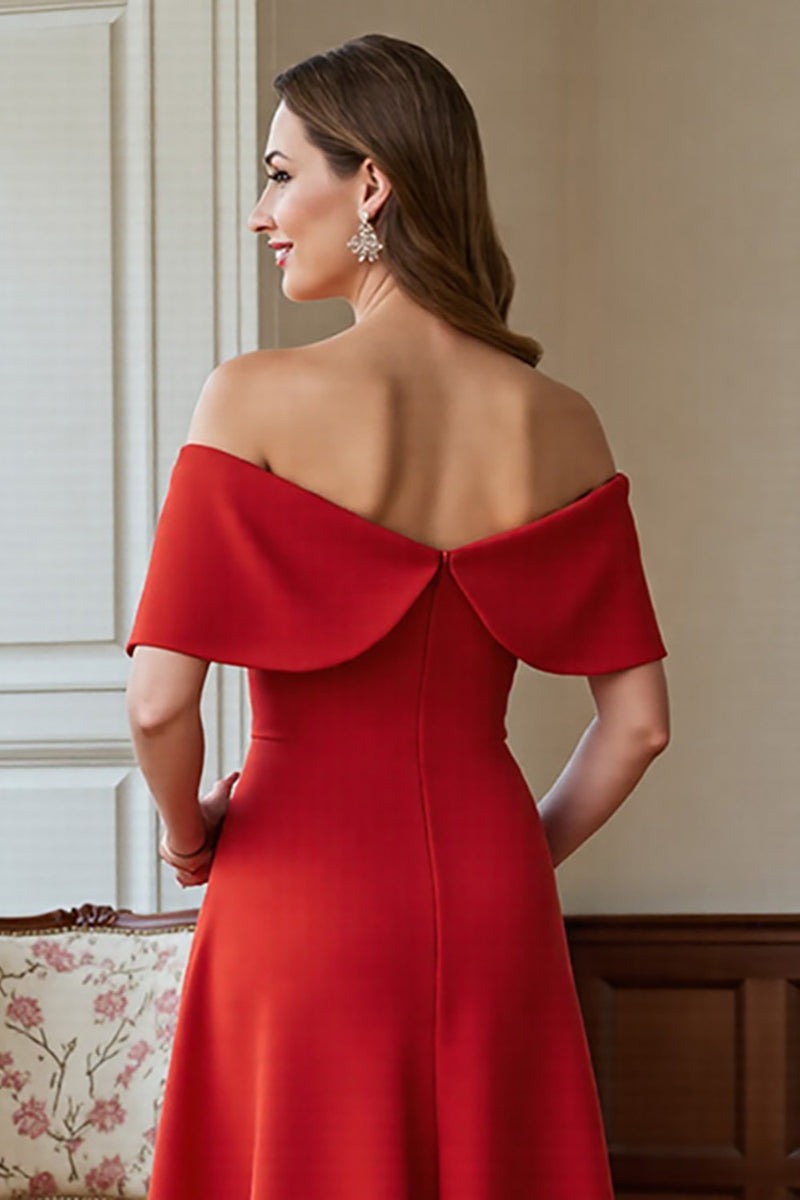 Load image into Gallery viewer, Red A Line Satin Midi Mother of the Bride Dress with Bow