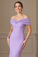 Load image into Gallery viewer, Lilac Satin Off the Shoulder Mermaid Long Mother of the Bride Dress