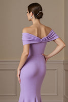 Load image into Gallery viewer, Lilac Satin Off the Shoulder Mermaid Long Mother of the Bride Dress