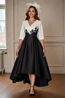 Load image into Gallery viewer, Black and White A Line Long Satin Mother of the Bride Dress with Appliques