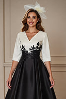 Load image into Gallery viewer, Black and White A Line Long Satin Mother of the Bride Dress with Appliques