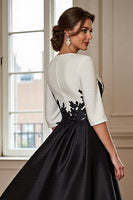 Load image into Gallery viewer, Black and White A Line Long Satin Mother of the Bride Dress with Appliques