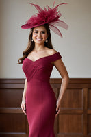 Load image into Gallery viewer, Burgundy Mermaid Satin Off the Shoulder Long Mother of the Bride Dress