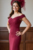Load image into Gallery viewer, Burgundy Mermaid Satin Off the Shoulder Long Mother of the Bride Dress