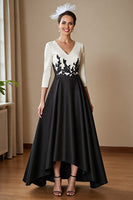 Load image into Gallery viewer, Black and White Satin A Line Long Mother of the Bride Dress with Appliques