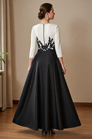 Load image into Gallery viewer, Black and White Satin A Line Long Mother of the Bride Dress with Appliques