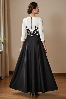 Black and White Satin A Line Long Mother of the Bride Dress with Appliques