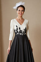 Load image into Gallery viewer, Black and White Satin A Line Long Mother of the Bride Dress with Appliques