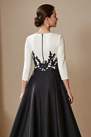 Load image into Gallery viewer, Black and White Satin A Line Long Mother of the Bride Dress with Appliques