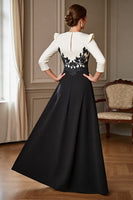 Load image into Gallery viewer, Black and White Satin V-Neck Long Mother of the Bride Dress
