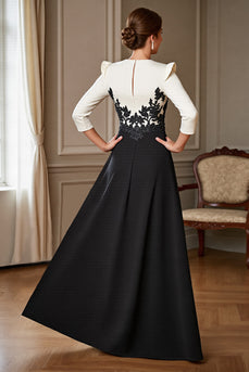 Black and White Satin V-Neck Long Mother of the Bride Dress