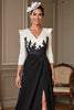 Load image into Gallery viewer, Black and White Satin V-Neck Long Mother of the Bride Dress