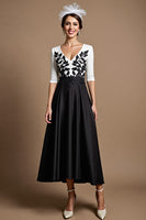 Load image into Gallery viewer, Black and White Satin Long Mother of the Bride Dress with Appliques