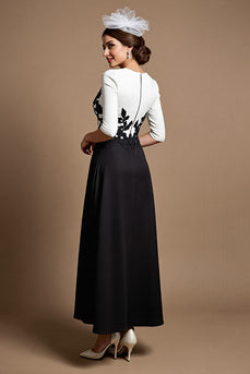 Black and White Satin Long Mother of the Bride Dress with Appliques