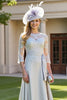Load image into Gallery viewer, Silver A Line Long Satin Mother of the Bride Dress with Lace