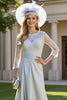 Load image into Gallery viewer, Silver A Line Long Satin Mother of the Bride Dress with Lace