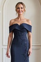 Load image into Gallery viewer, Navy Mermaid Satin Long Mother of the Bride Dress with Appliques