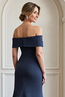 Load image into Gallery viewer, Navy Mermaid Satin Long Mother of the Bride Dress with Appliques