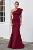Load image into Gallery viewer, Burgundy Mermaid Satin One Shoulder Long Mother of the Bride Dress