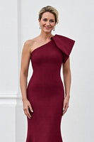 Load image into Gallery viewer, Burgundy Mermaid Satin One Shoulder Long Mother of the Bride Dress
